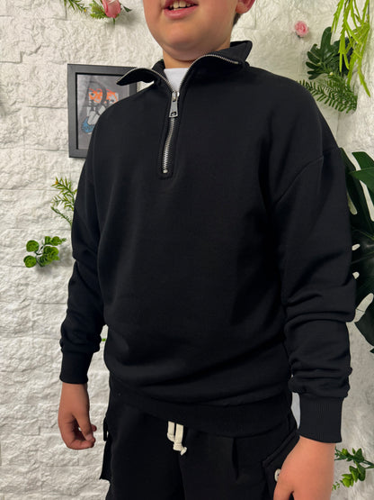 Felpa half zip nero garzato B351