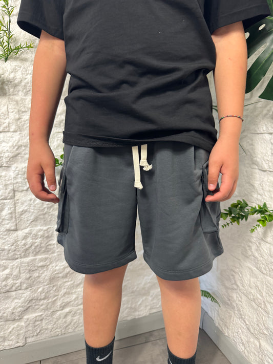 Pantaloncino cargo in cotone grigio piombo