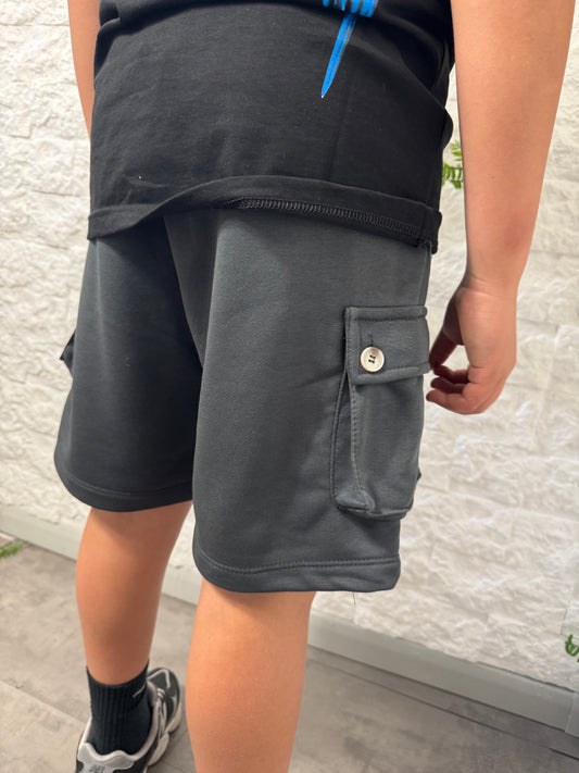 Pantaloncino cargo in cotone grigio piombo