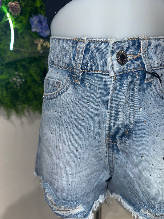Shorts in jeans con brillantini a cascata e strappi 4-14 anni 2062