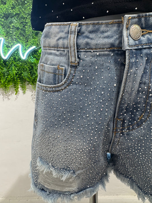 Shorts in jeans con brillantini e strappi 4-14 anni 7089