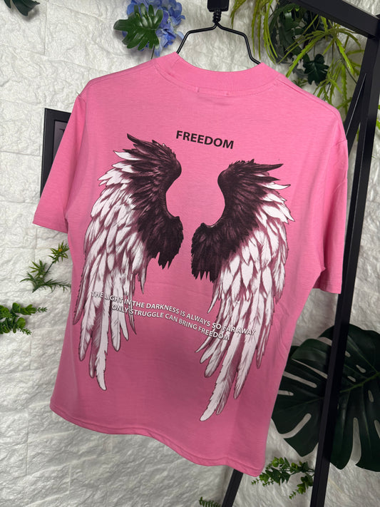T-shirt rosa bubble con le ali bianche e scritta 10-16 anni B222