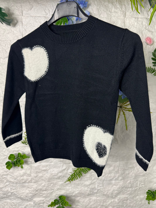 Maglione con cuore teddy e brillantini 4- 14 anni 0530