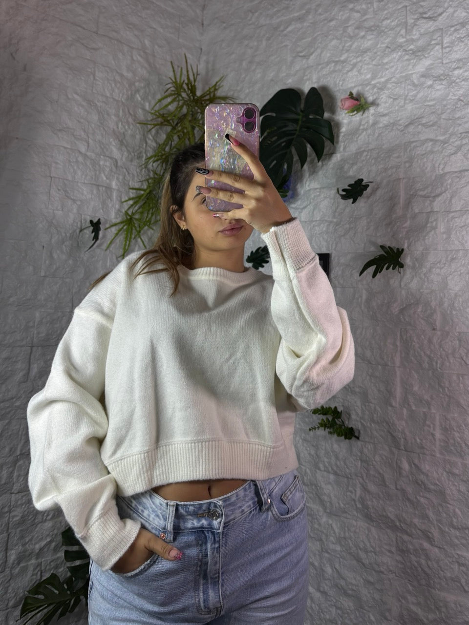 Maglione tinta unita oversize crop-top