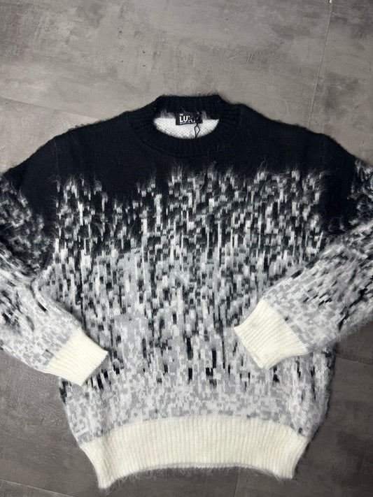 Maglione nero e bianco in lana con fantasia sfumata 8-16 anni
