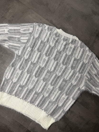 Maglione grigio chiaro a righe con effetto spazzolato 816 anni