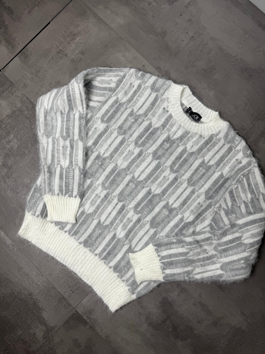 Maglione grigio chiaro a righe con effetto spazzolato 816 anni