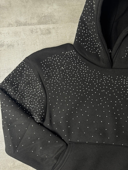 Felpa nera con cappuccio e dettagli brillantinati FELPATO 1016 anni