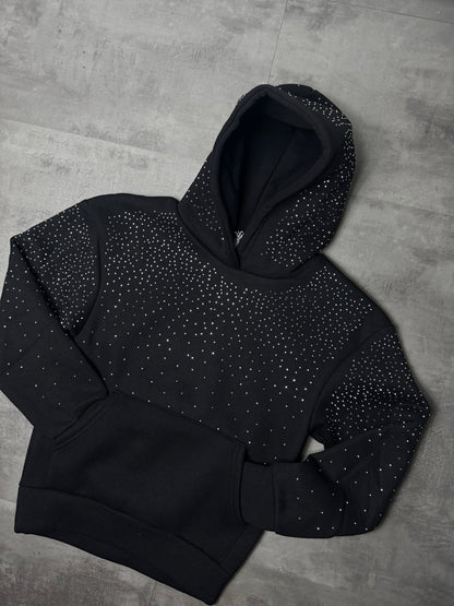 Felpa nera con cappuccio e dettagli brillantinati FELPATO 1016 anni