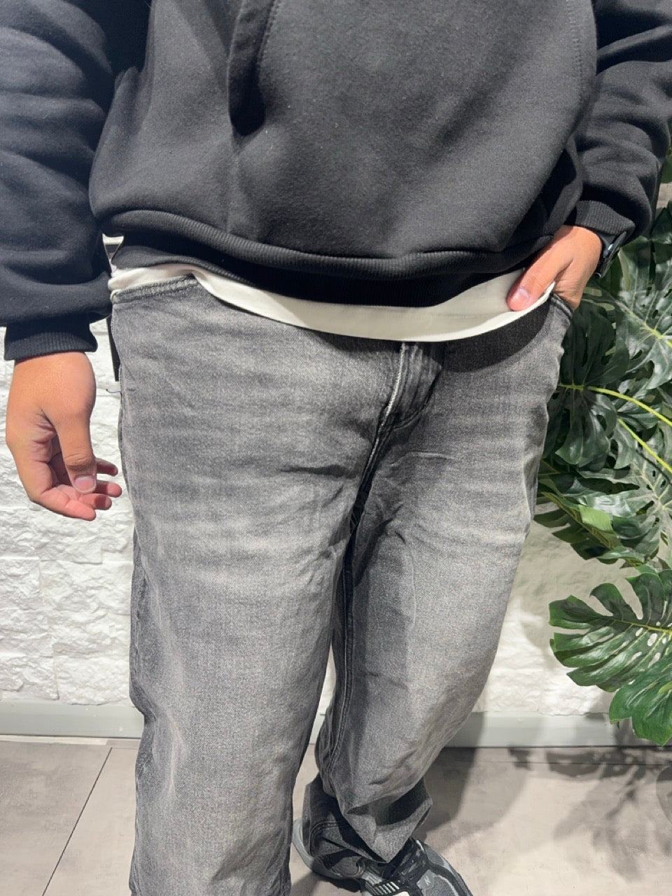 Jeans baggy grigio scuro slavato in denim