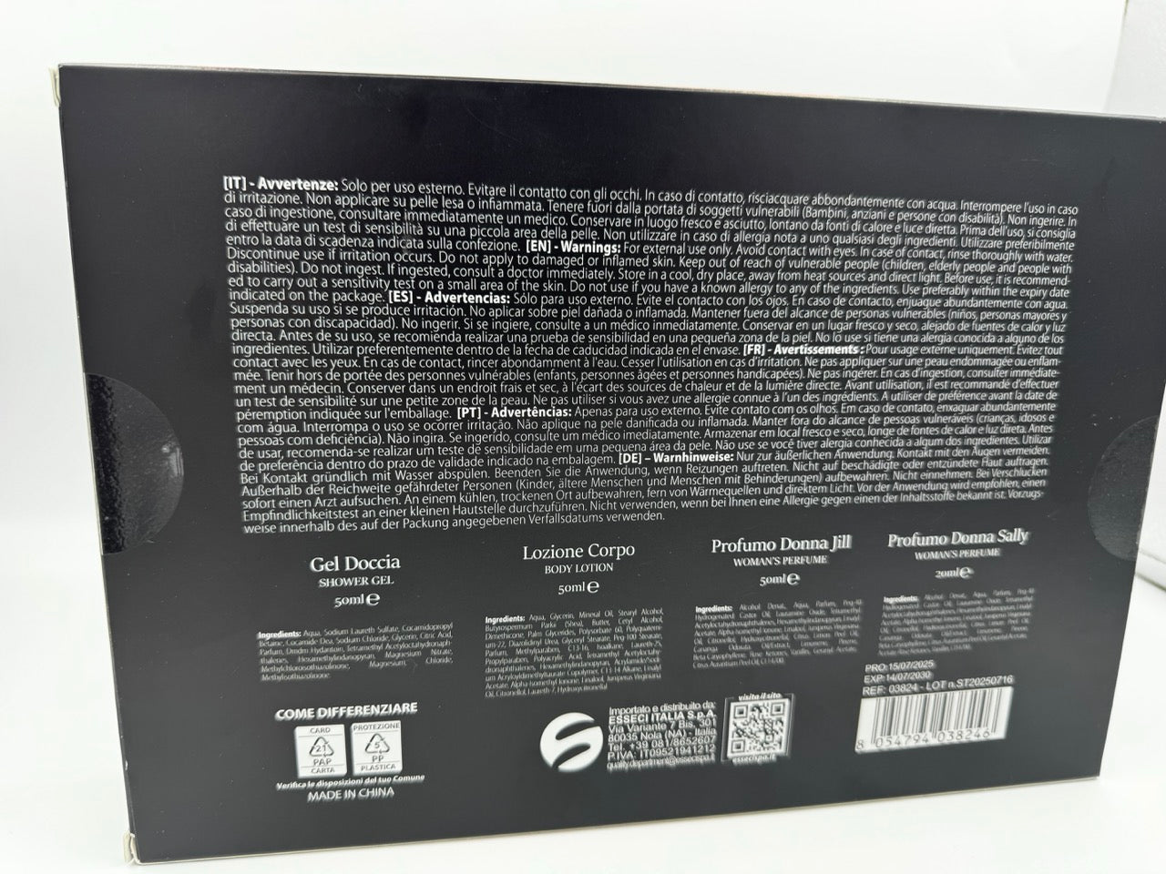 Set corpo donna con gel doccia lozione corpo profumo e mini fragranza