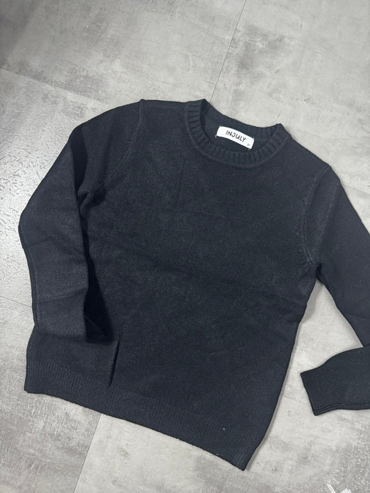 Maglioncino in maglia nero in tinta unita 4-12 anni