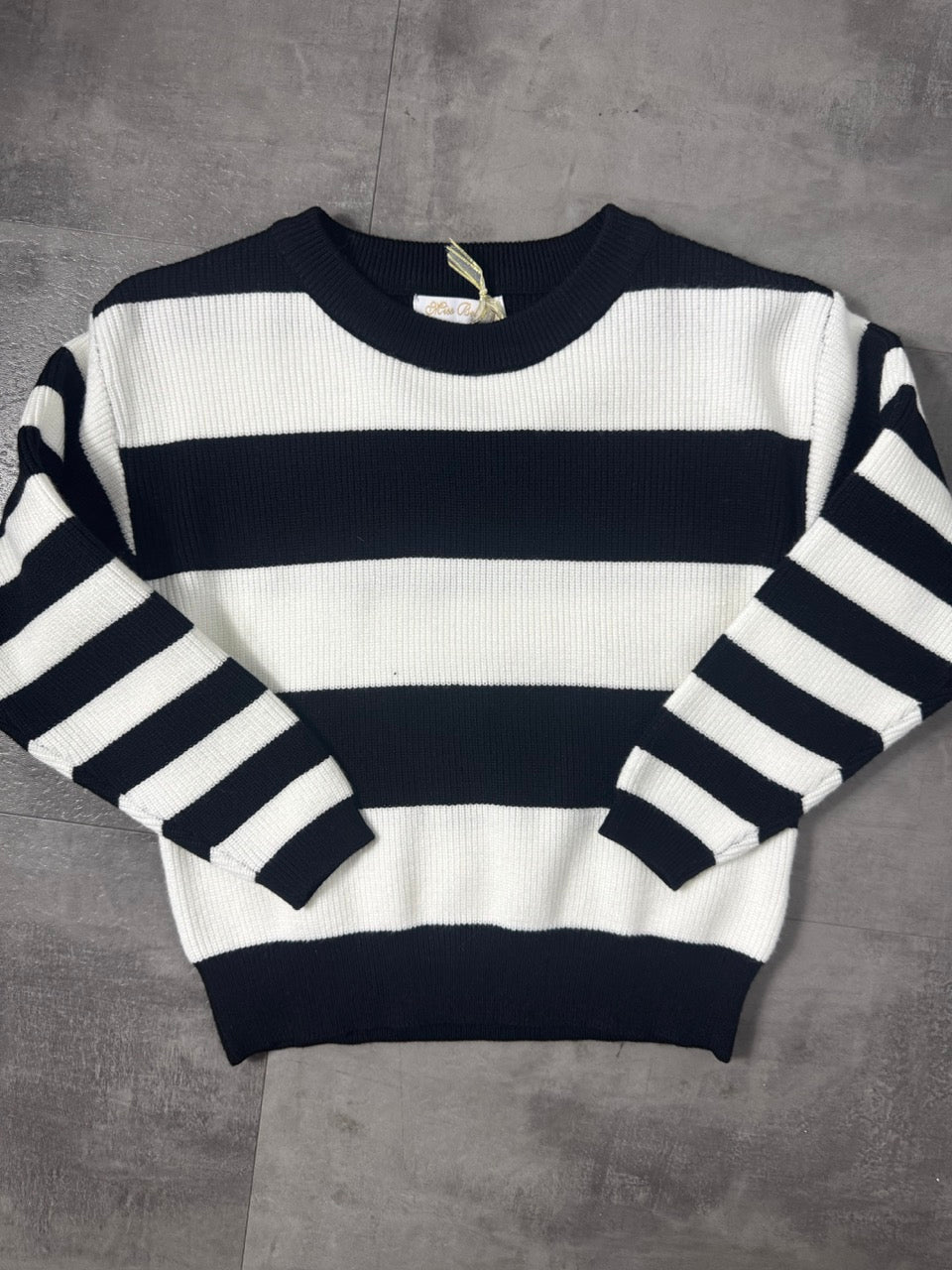 Maglioncino in maglia a righe nero e bianco 4-12 anni