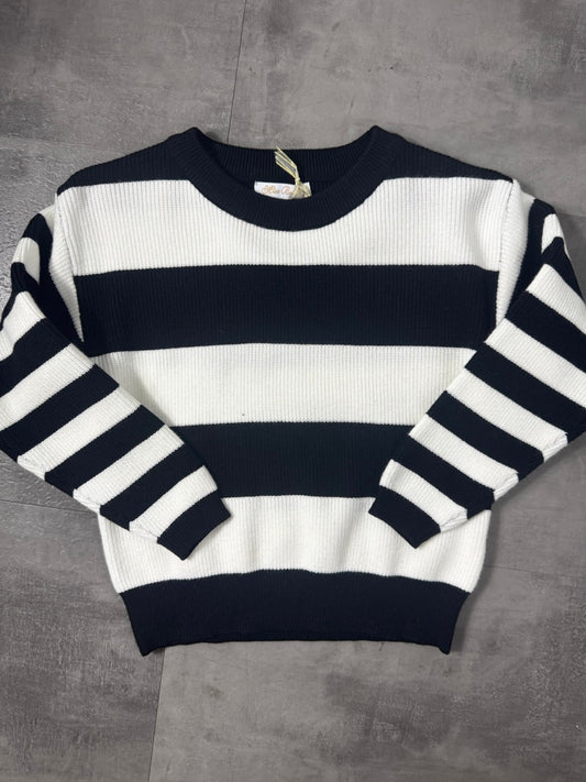 Maglioncino in maglia a righe nero e bianco 4-12 anni