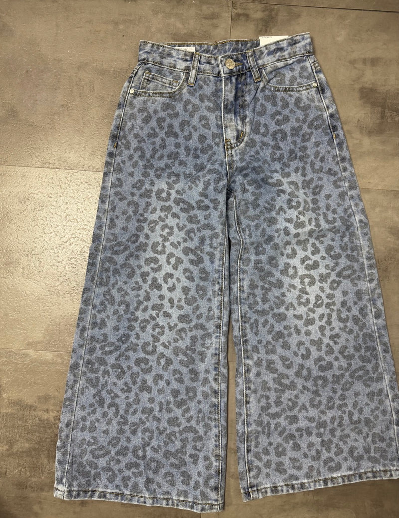 Jeans baggy blu in denim con stampa animalier 6-14 anni