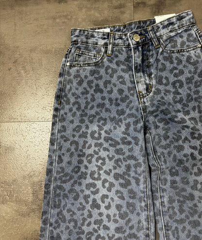 Jeans baggy blu in denim con stampa animalier 6-14 anni