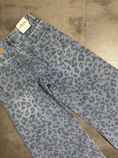 Jeans baggy blu in denim con stampa animalier 6-14 anni