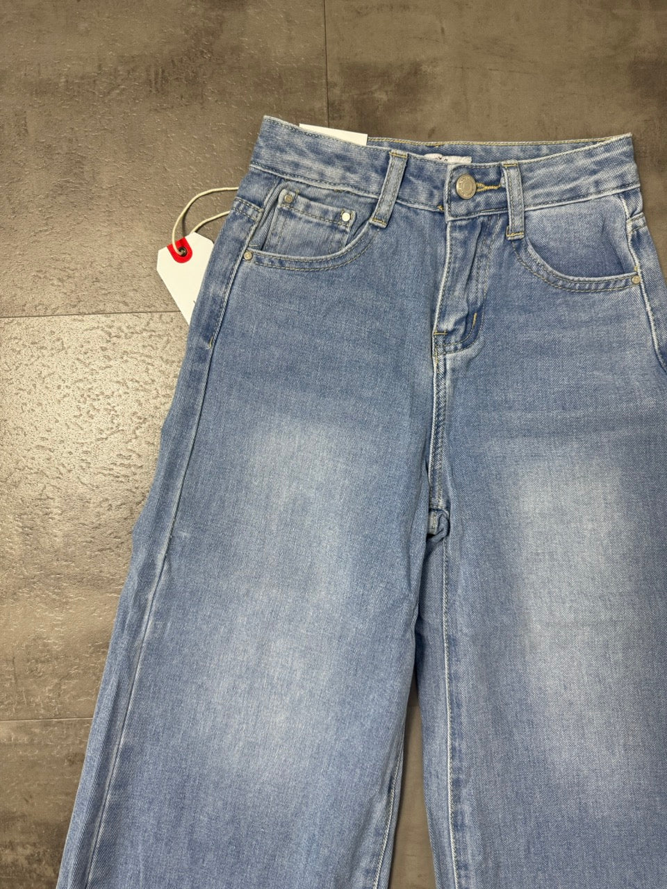 Jeans wide leg blu in denim con strappi e toppe 6-14 anni