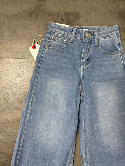 Jeans wide leg blu in denim con strappi e toppe 6-14 anni