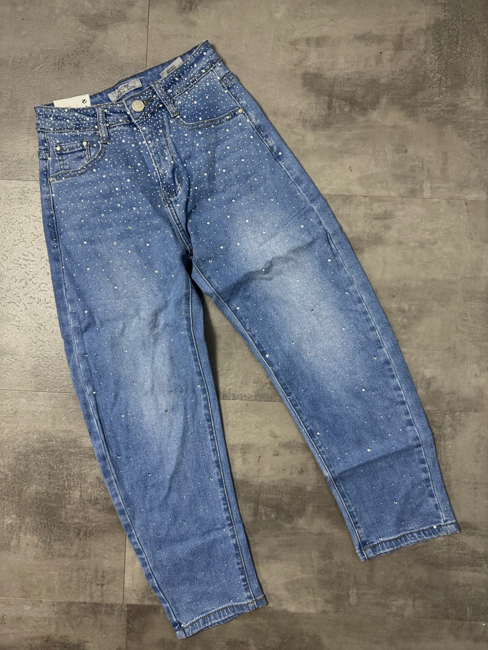 Jeans regular blu in denim con brillantini 6-14 anni