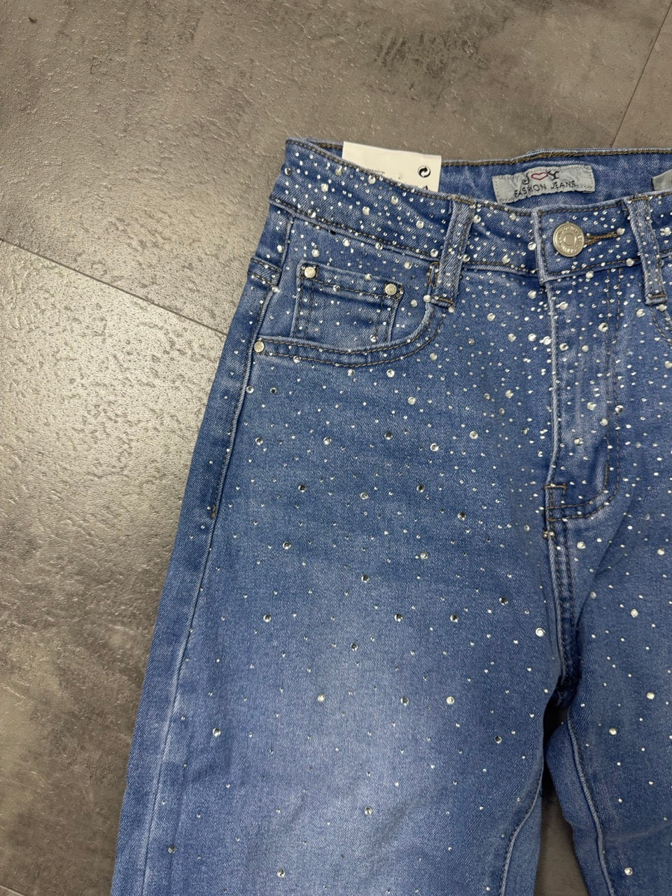 Jeans regular blu in denim con brillantini 6-14 anni