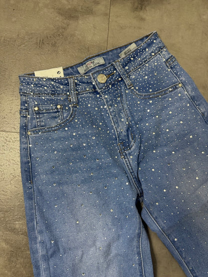 Jeans regular blu in denim con brillantini 6-14 anni