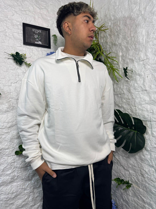 Felpa half zip bianco garzato 17351