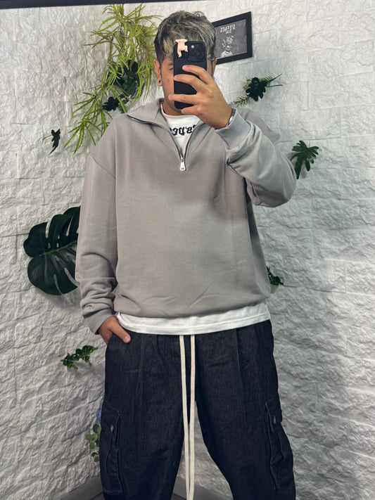 Felpa garzata grigio campus half zip