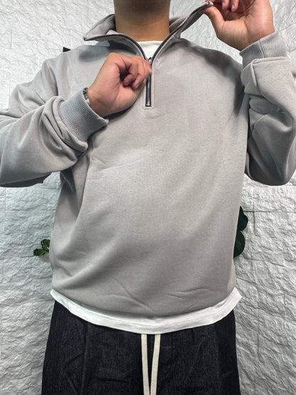 Felpa grigio campus con half zip - GARZATO