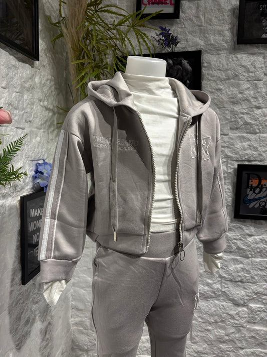 Completo grigio con felpa zip e pantalone a zampa NY - FELPATO 4-14 anni