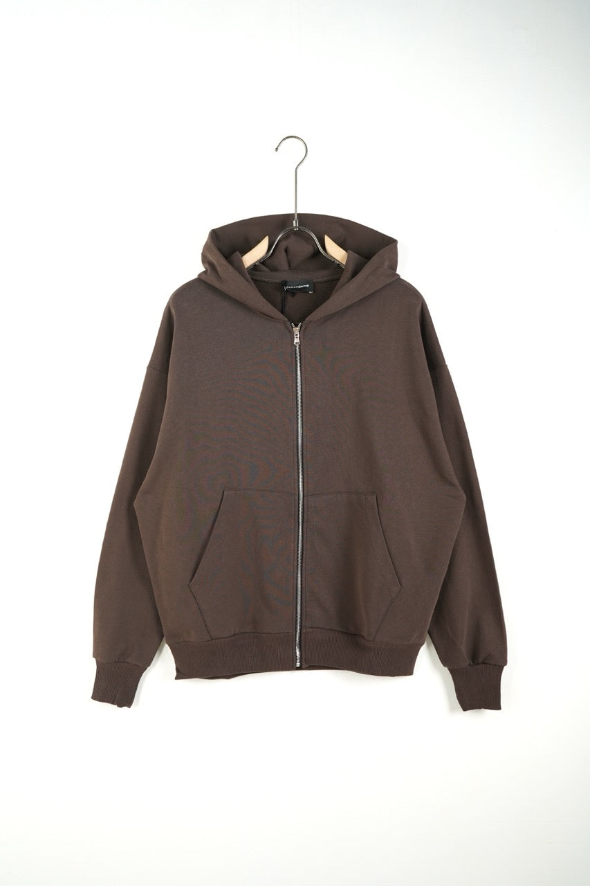 Felpa marrone in tinta unita con zip e cappuccio - OVERSIZE GARZATO