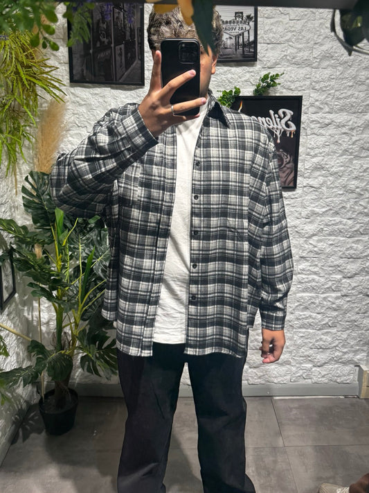 Camicia a quadri nera a manica lunga - OVERSIZE