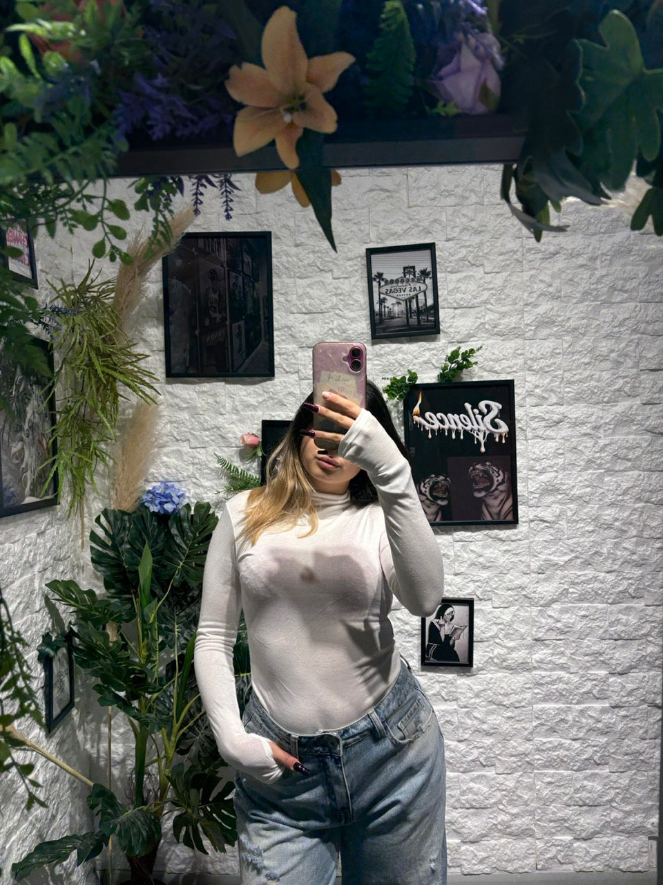 Body tinta unita a manica lunga con mezzo collo e manica a guanto