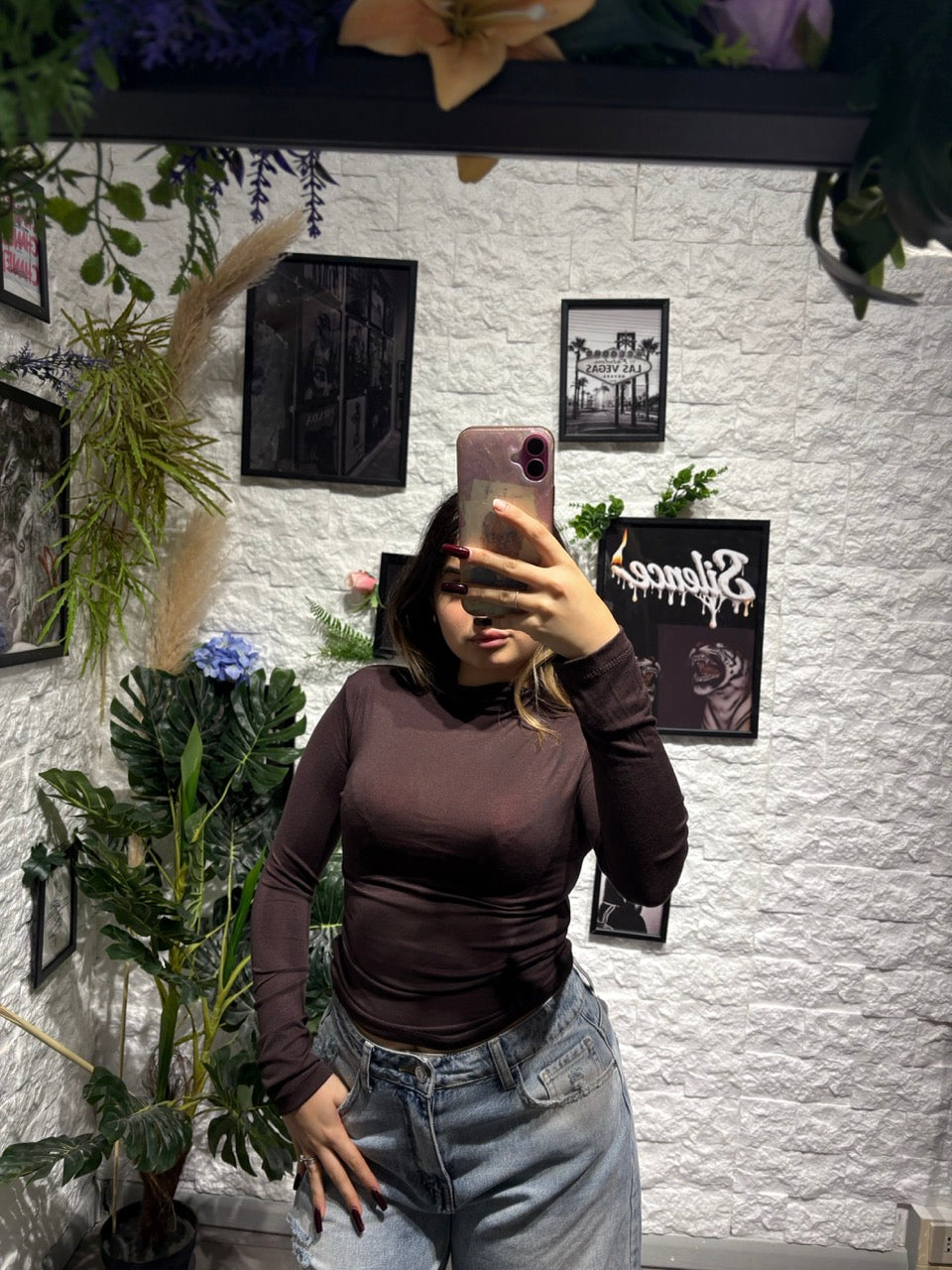 T-shirt a manica lunga con collo alto