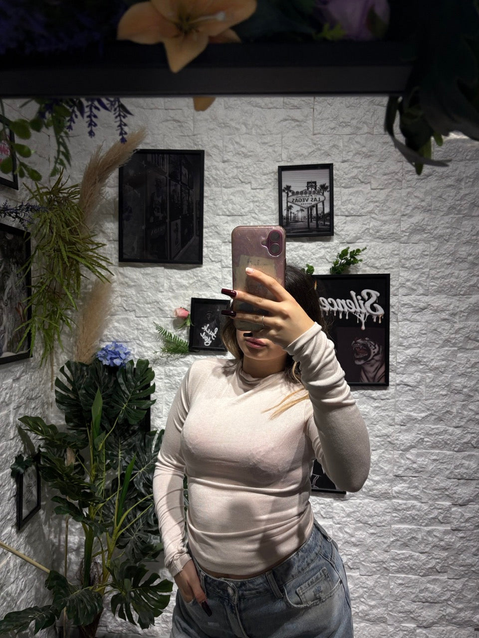 T-shirt a manica lunga con collo alto