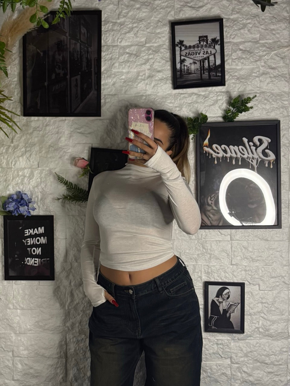 T-shirt a manica lunga con collo alto