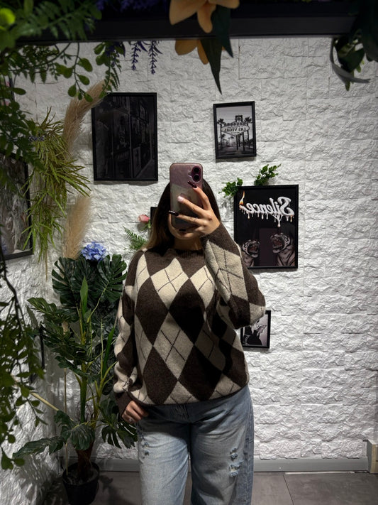 Maglione a rombi bicolore in maglia morbida