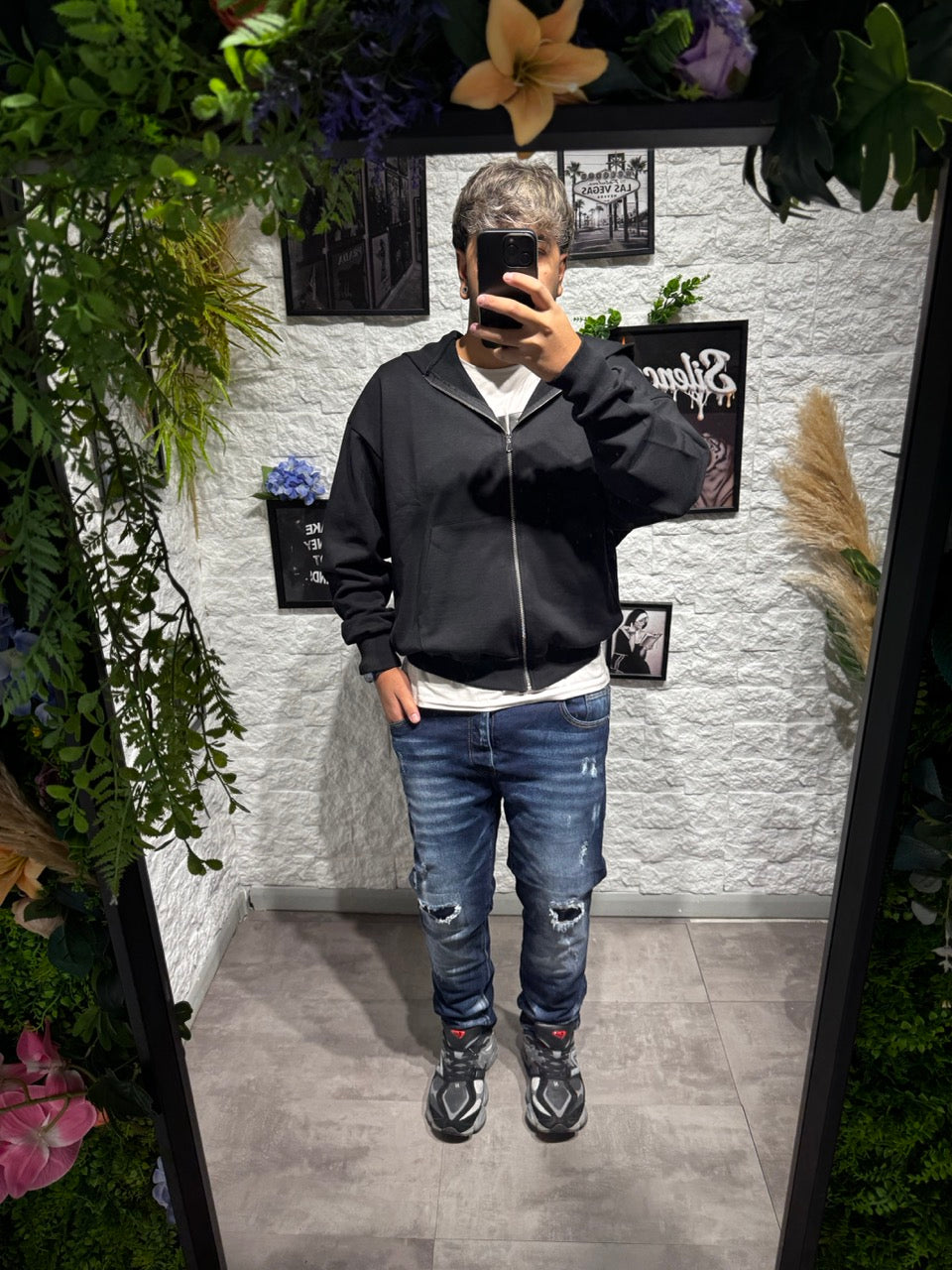 Jeans skinny blu in denim con strappi