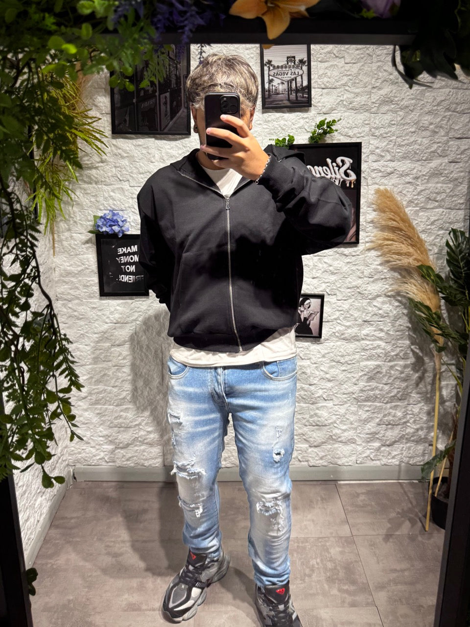 Jeans skinny blu chiaro in denim con strappi