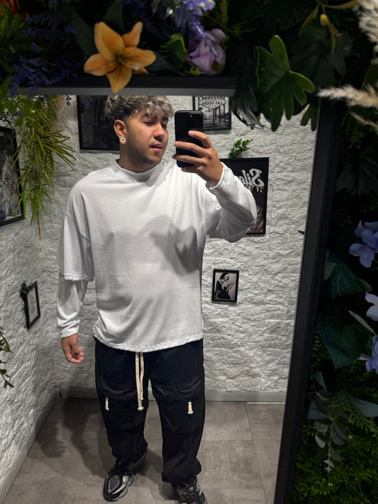 Pantaloni baggy neri in tessuto morbido con tasche frontali - OVERSIZE