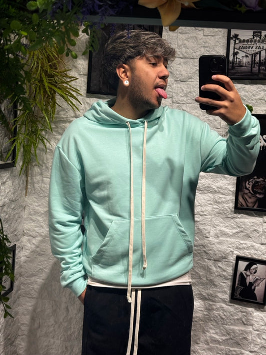 Felpa verde acqua con cappuccio - GARZATA