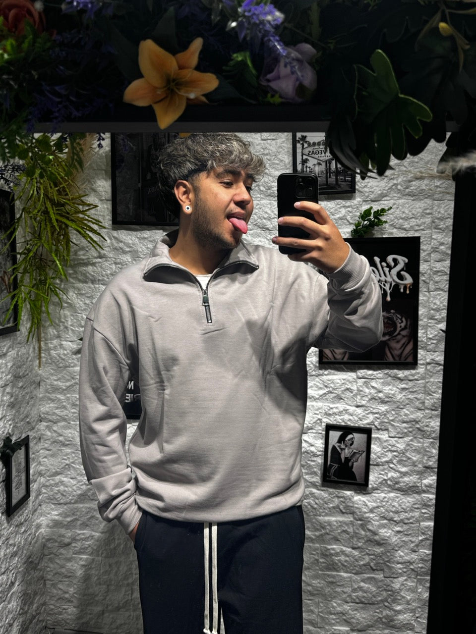 Felpa grigio campus con half zip - GARZATO