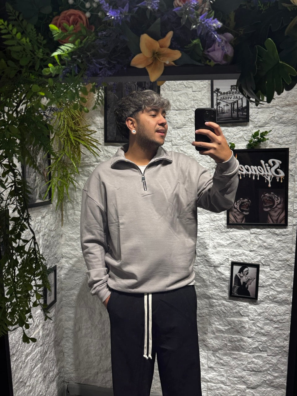 Felpa grigio campus con half zip - GARZATO