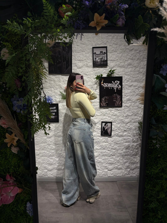 Jeans baggy azzurro chiaro in denim leggermente sabbiato