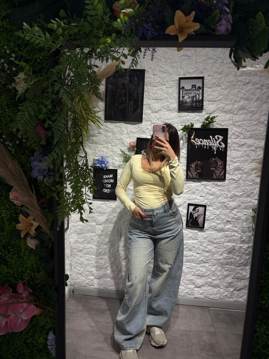 Jeans baggy azzurro chiaro in denim leggermente sabbiato