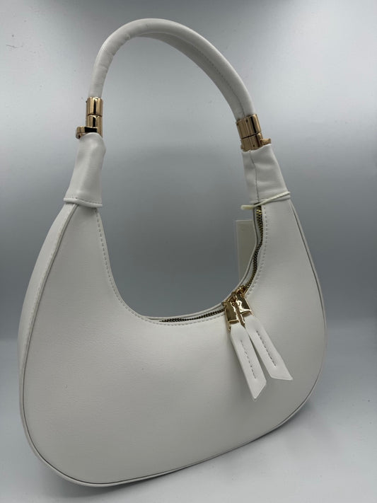 Borsa a spalla panna in ecopelle con manico imbottito e tracolla abbinata