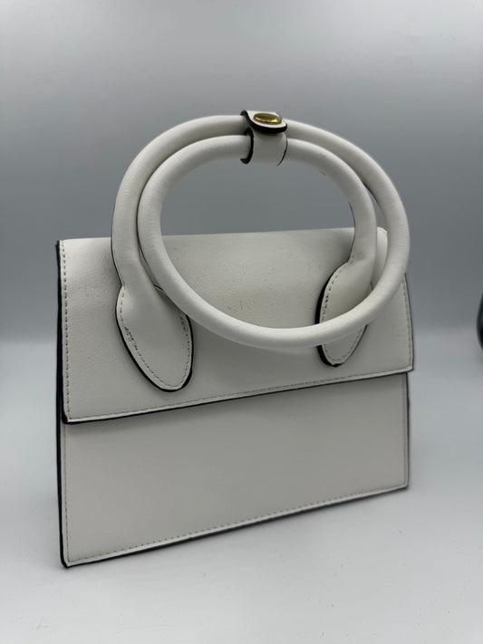 Borsa a mano rigida rettangolare in ecopelle con manico circolare