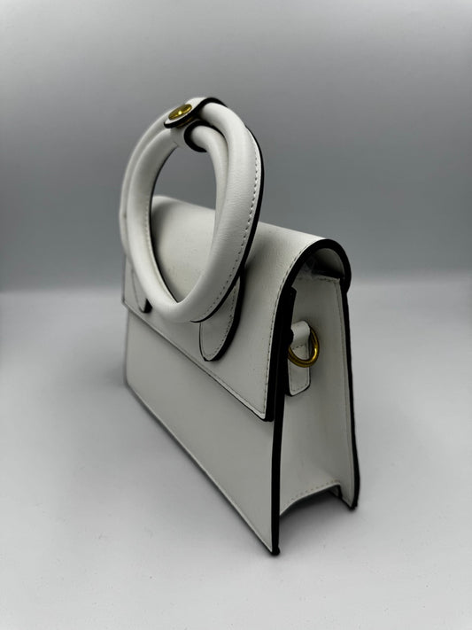 Borsa a mano rigida rettangolare in ecopelle con manico circolare