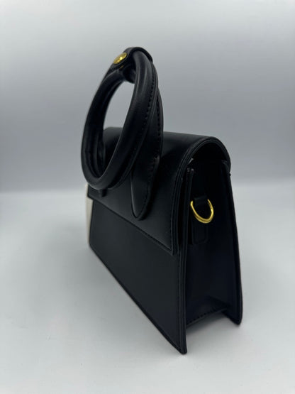 Borsa a mano rettangolare in ecopelle con manico circolare imbottito