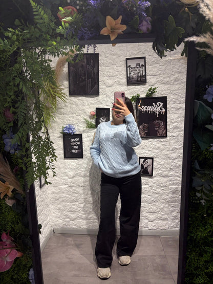 Jeans wide leg nero in denim a gamba ampia